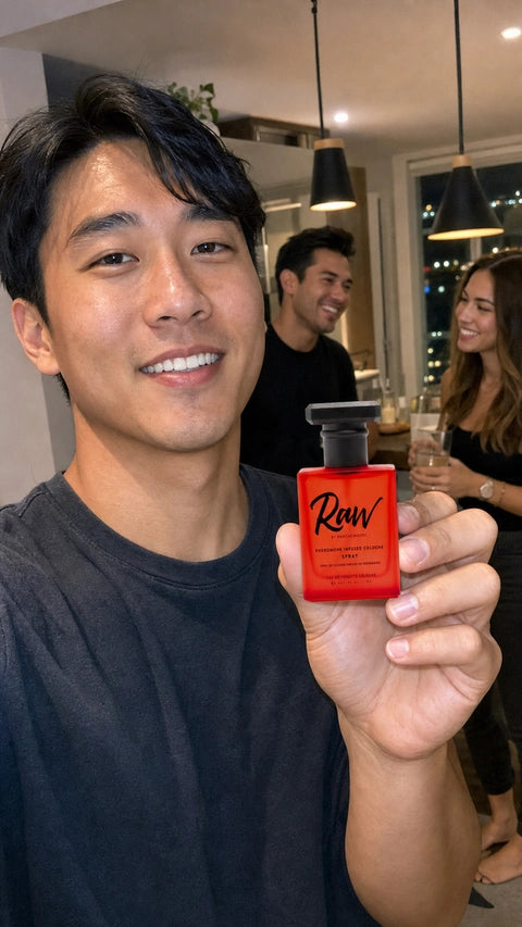 RAW customer holding the bottle with friends before going out