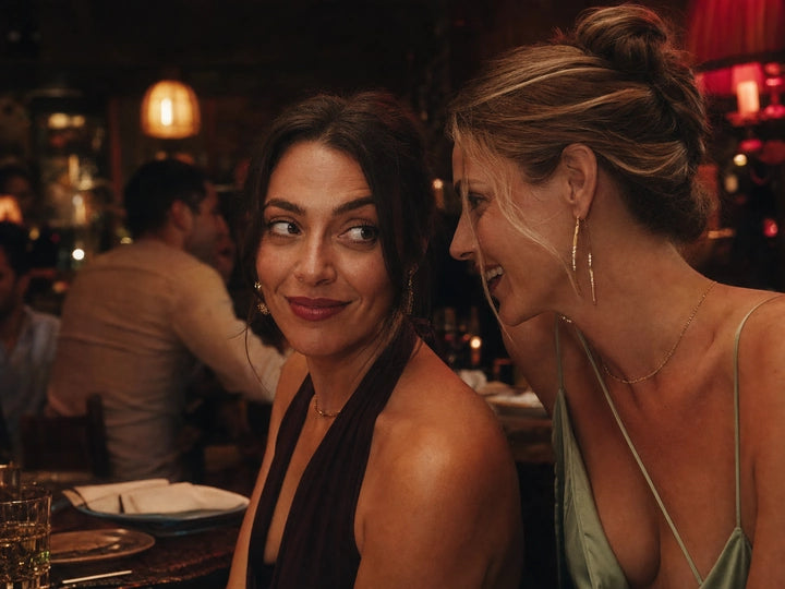 Woman smiling while applying Bliss perfume before a casual night out