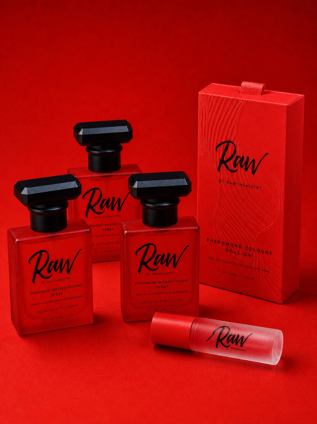 Three Raw cologne sprays with one complimentary Raw roll-on