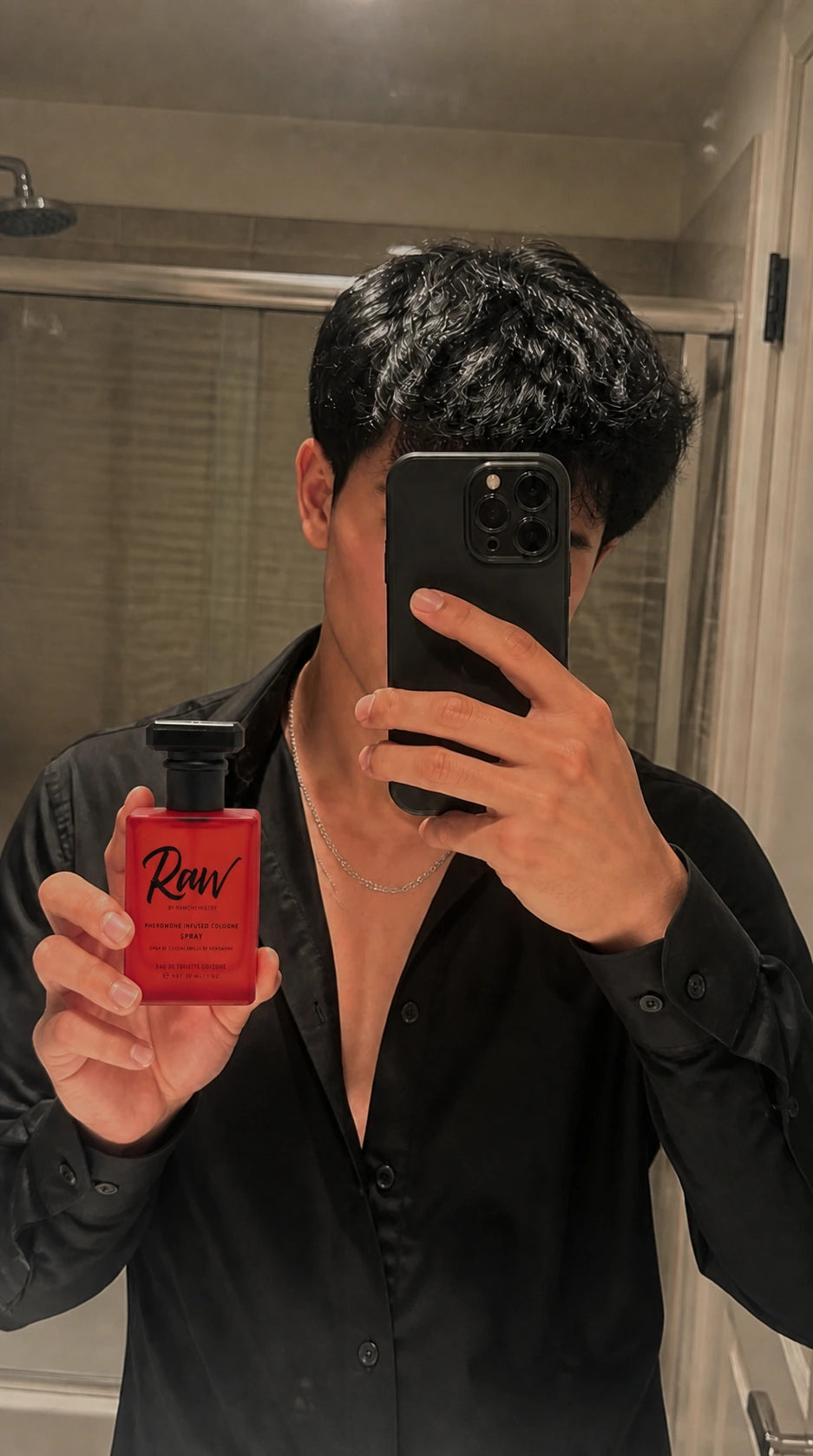 Customer holding Raw in a clean mirror video still