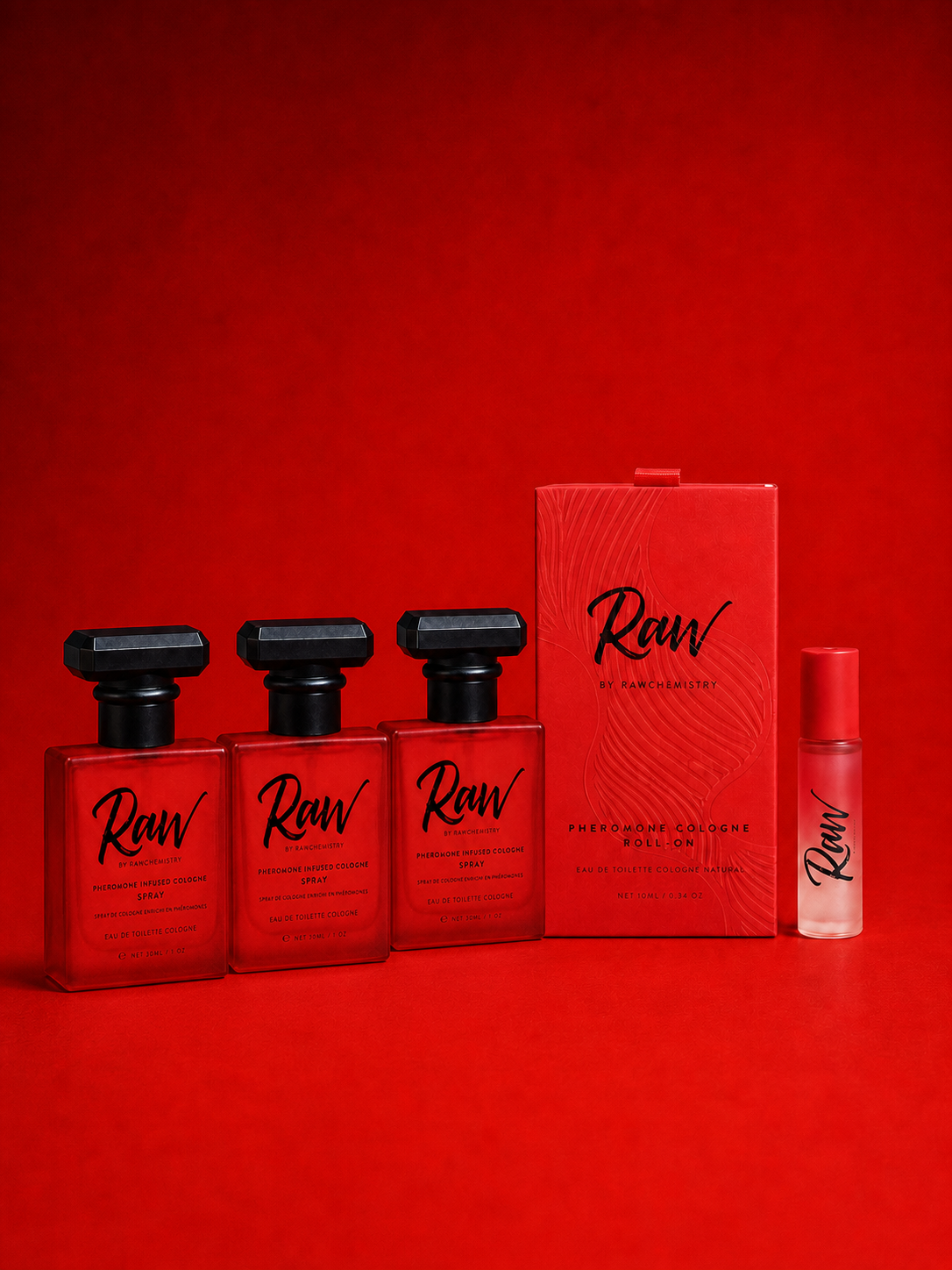 Buy 2, get 1 free: three Raw cologne sprays plus a free Raw roll-on